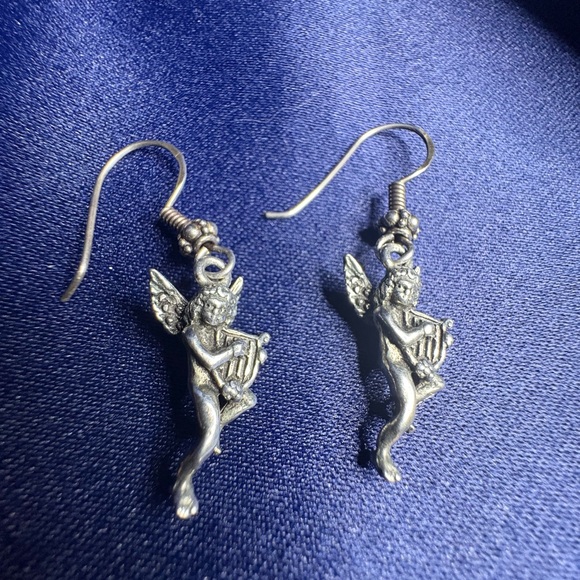 SOLD Sterling Silver Angel Earrings - Picture 2 of 6